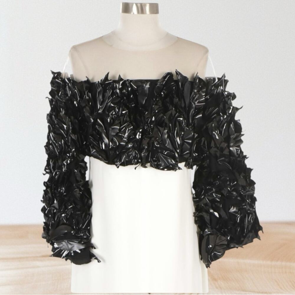 Isabel Sanchis Berceto Ruffle Mermaid Dress Size 10 Black / White - Picture 3 of 8